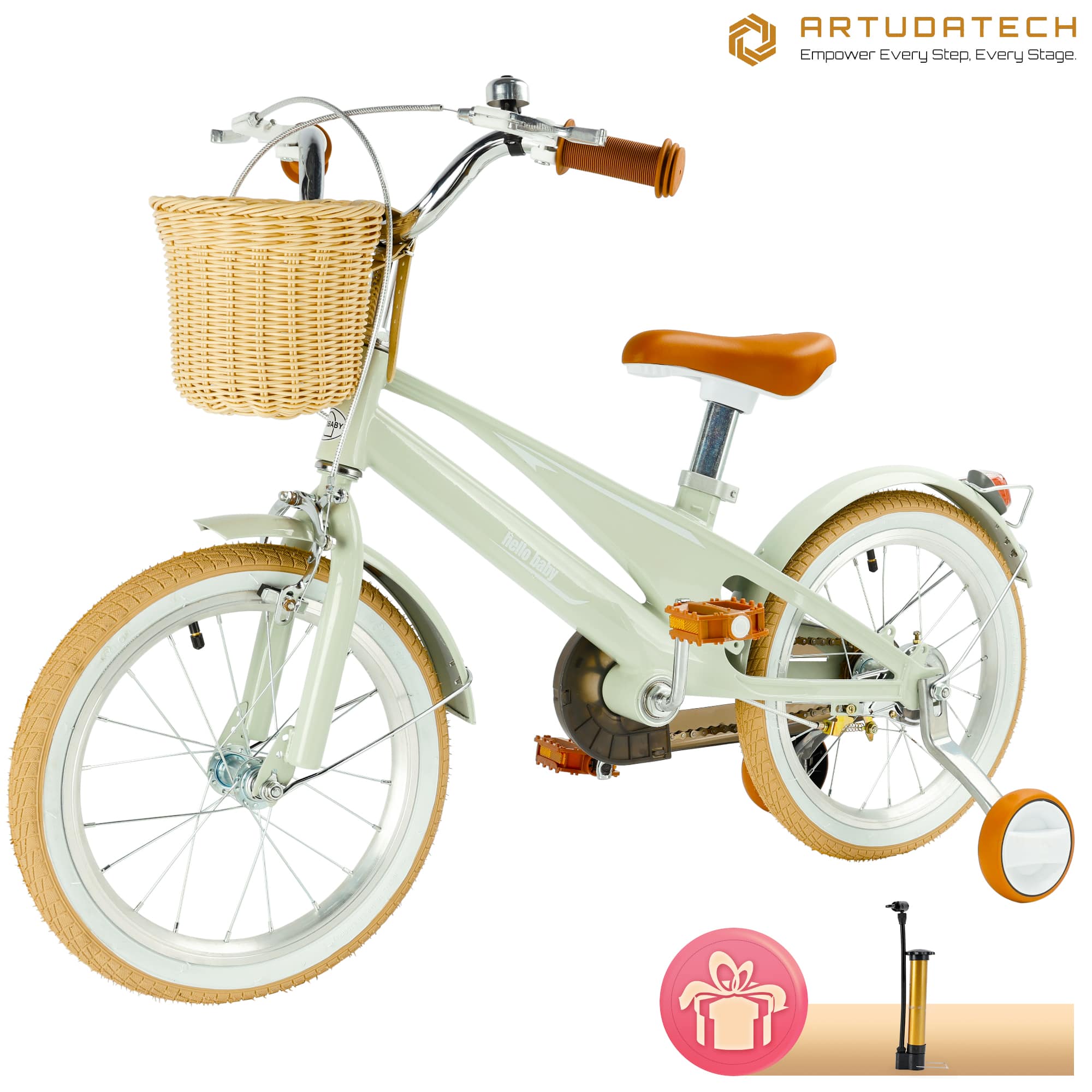 Topteng - ​​16-Inch Kids Bike for Ages 7-9 -Magnesium Alloy Frame,Adjustable Seat,Dual Brakes & Training Wheels with Basket,​ - Green