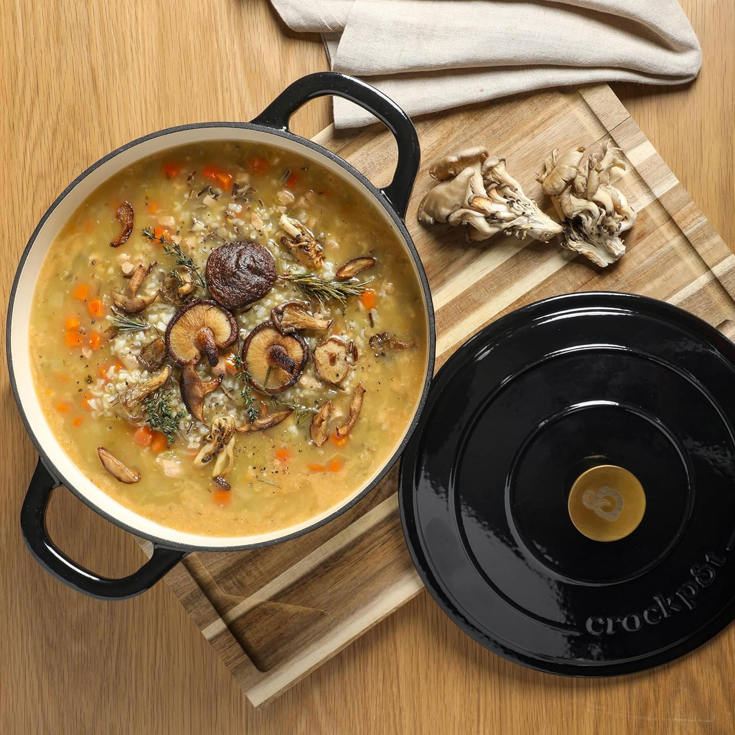 Alt View 3. Crockpot - Crock-Pot Artisan 2 Piece 7 Quart Enameled Cast Iron Dutch Oven with Lid in Lavender - Black, Gold.