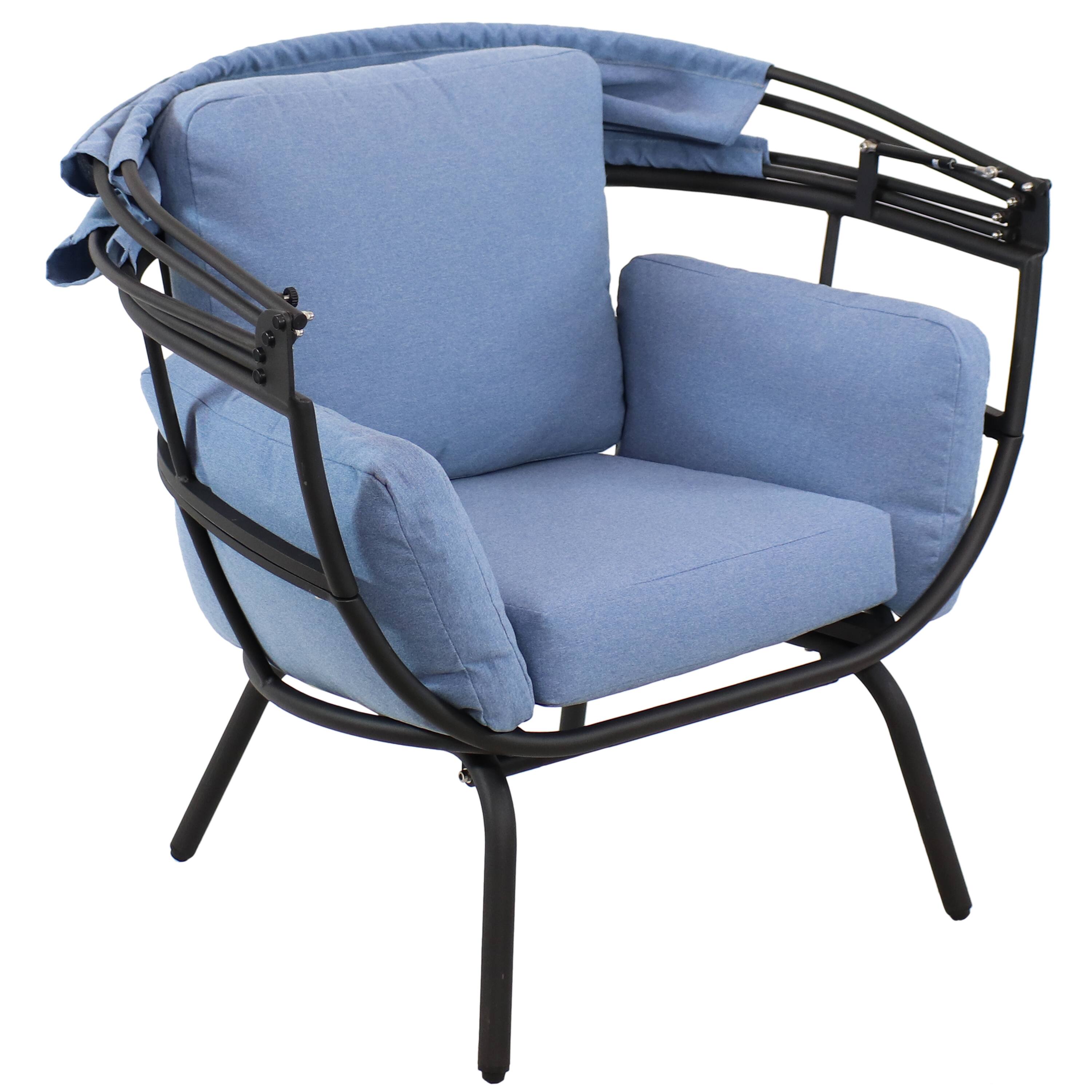 Alt View 7. Sunnydaze - Modern Luxury Wicker Lounge Chair with Retractable Shade - Blue.