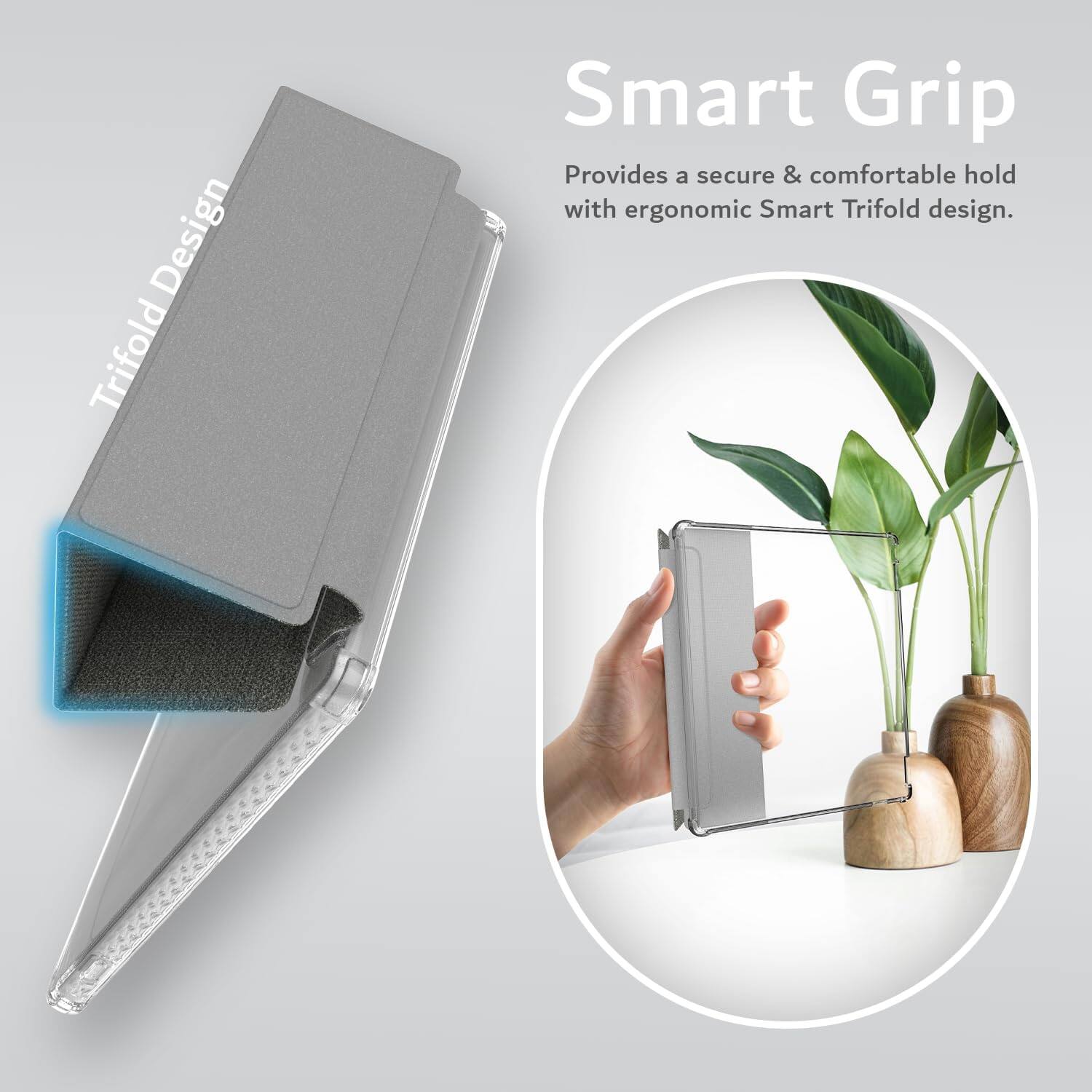 Smart Grip  
Provides a secure & comfortable hold with ergonomic Smart Trifold design.