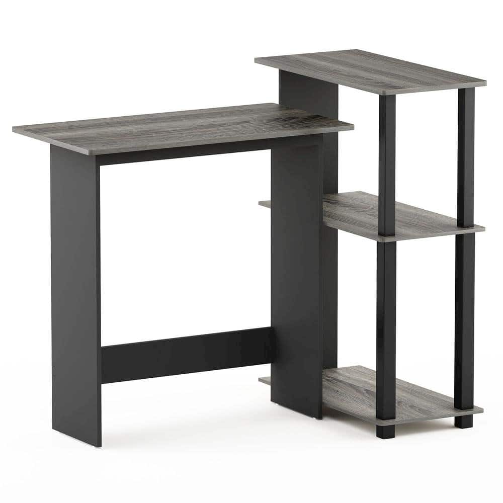FurniFact - Grey Corner Office Desk with Storage Bookshelf for Writing and Study - French Oak Grey/Black