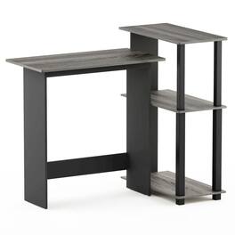FurniFact - Grey Corner Office Desk with Storage Bookshelf for Writing and Study - French Oak Grey/Black