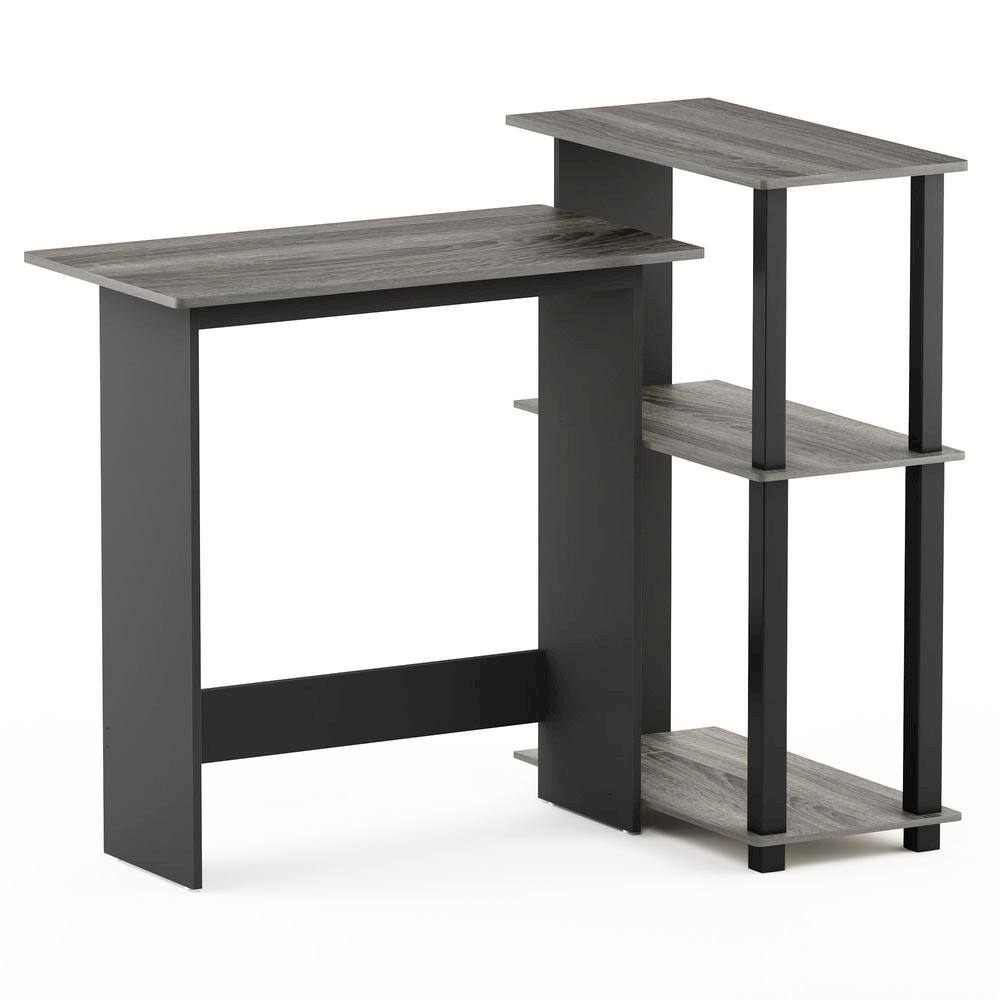 Alt View 1. FurniFact - Grey Corner Office Desk with Storage Bookshelf for Writing and Study - French Oak Grey/Black.