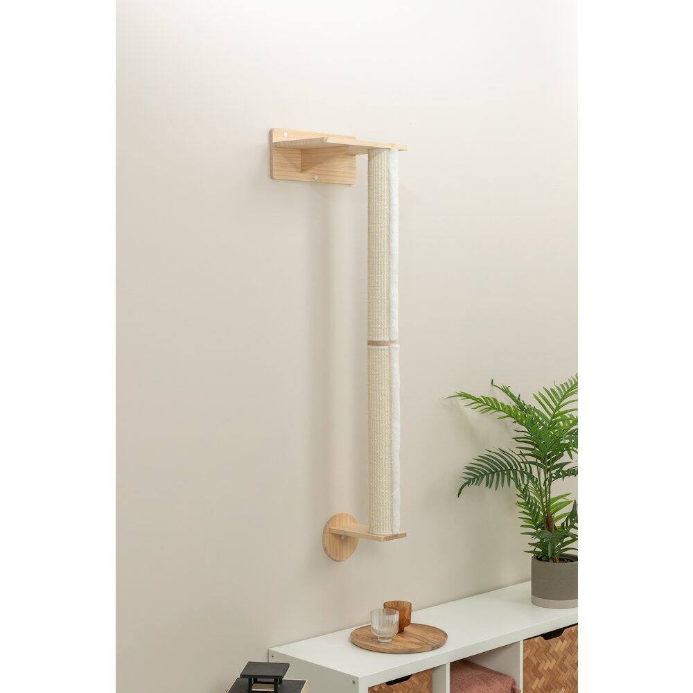 Left. TRIXIE - Wall Set 1 Wall Mounted Sisal Cat Scratching Post with Ledge - Natural/White.