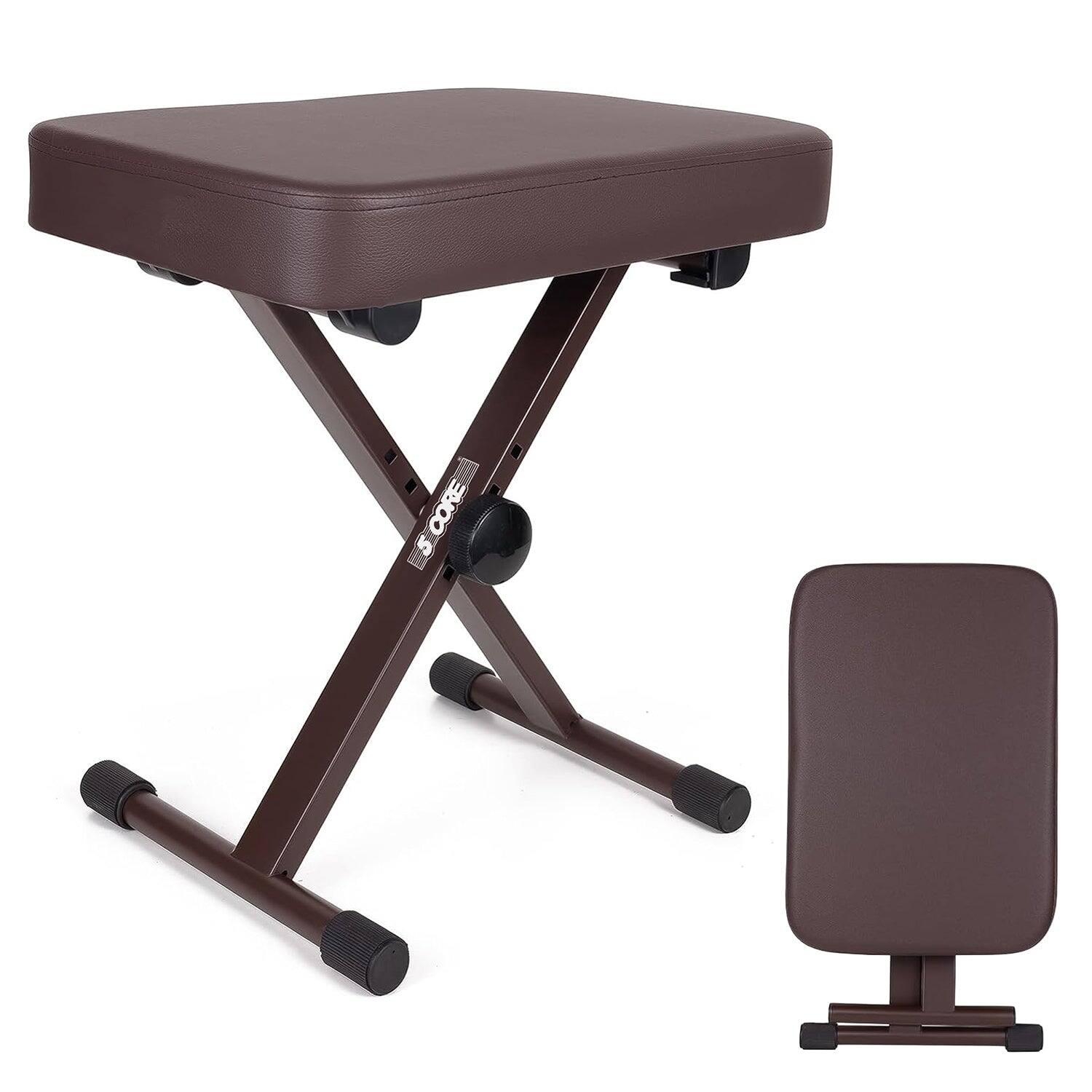 Front. 5 CORE - Keyboard Bench 3" Padded Cushioned Piano Stool Height Adjustable Guitar Seat Folding Portable - brown.