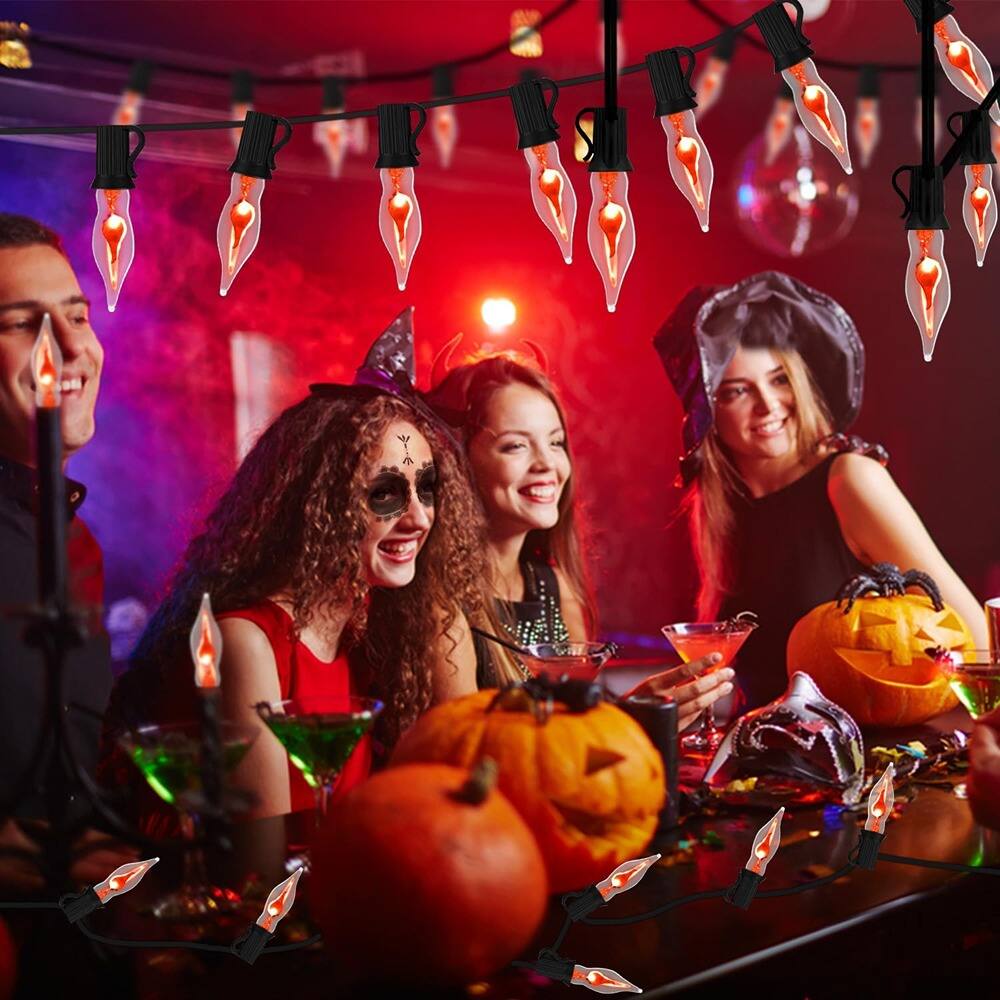 Alt View 2. MOSZAR LLC - 27.8ft Flickering Flame String Lights, 29 Clear Glass Bulbs, E12 Base, Black Wire - clear.