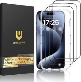 UNBREAKcable - 3-Pack Full Coverage Screen Protector Tempered Glass for iPhone 15 Pro Max - Clear