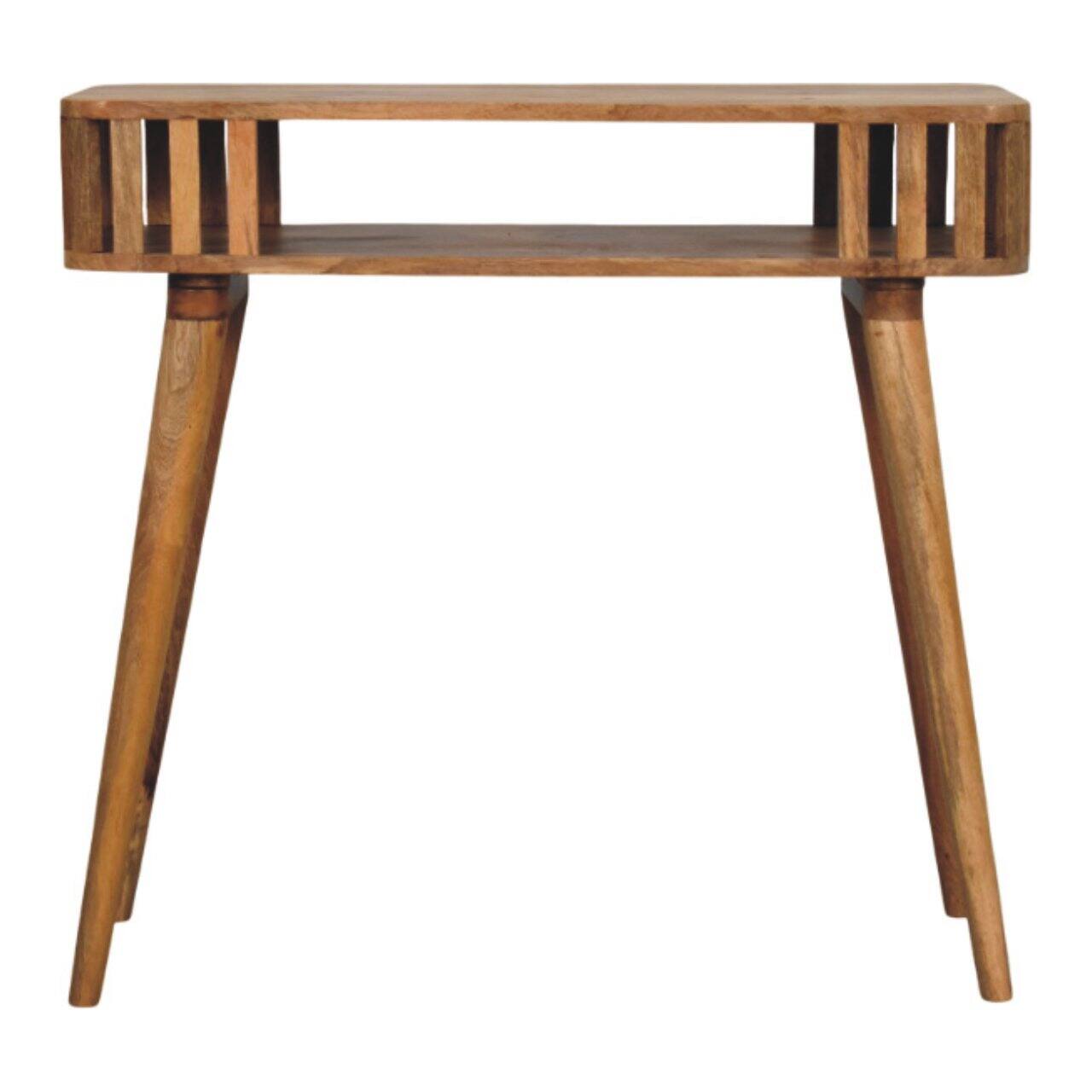 Angle. Artisan Furniture - Artisan Furniture Solid Wood Slatted Oak-ish Console, 1 Shelf, Brown - Brown.