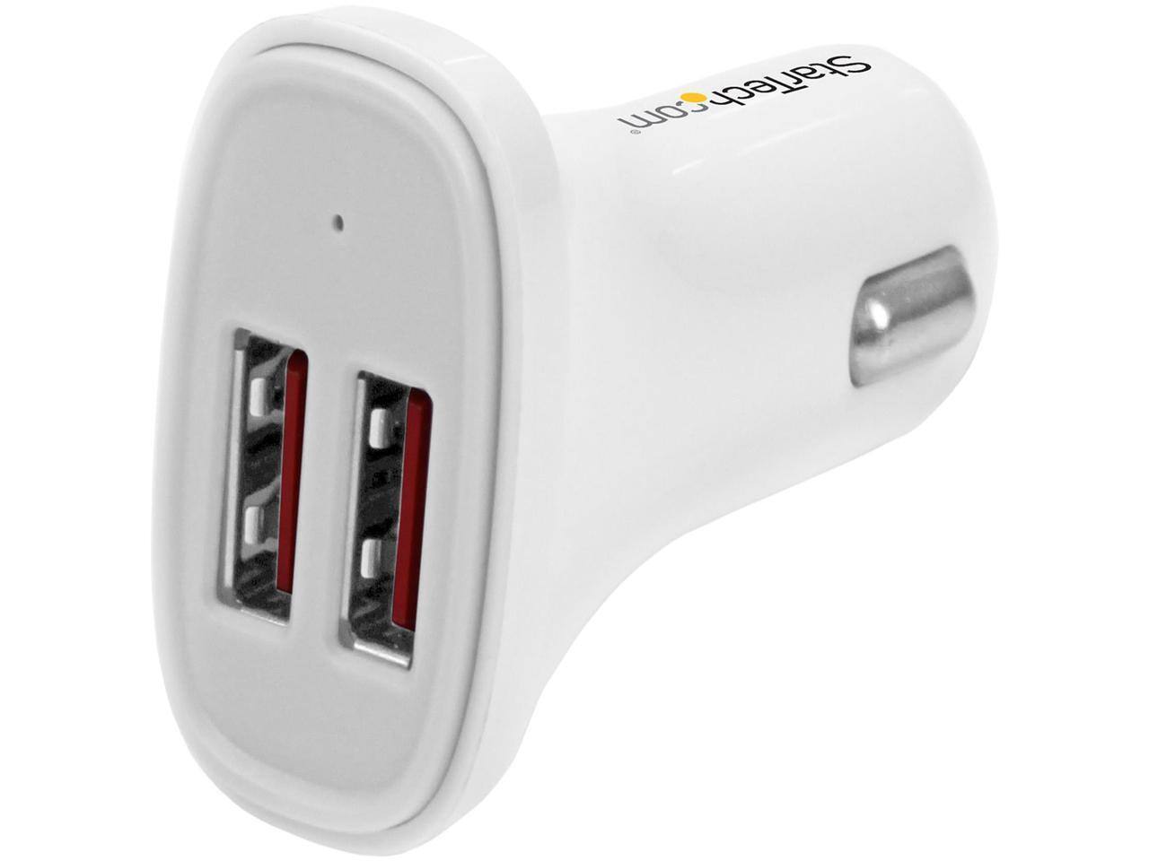 Front. StarTech.com - StarTech.com USB2PCARWHS White Dual-Port USB Car Charger - 24W/4.8A.