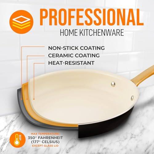 PROFESSIONAL HOME KITCHENWARE

NON-STICK COATING  
CERAMIC COATING  
HEAT-RESISTANT  

MAX TEMPERATURE:  
350° FAHRENHEIT (177° CELSIUS)  
EXCEPT GLASS LID