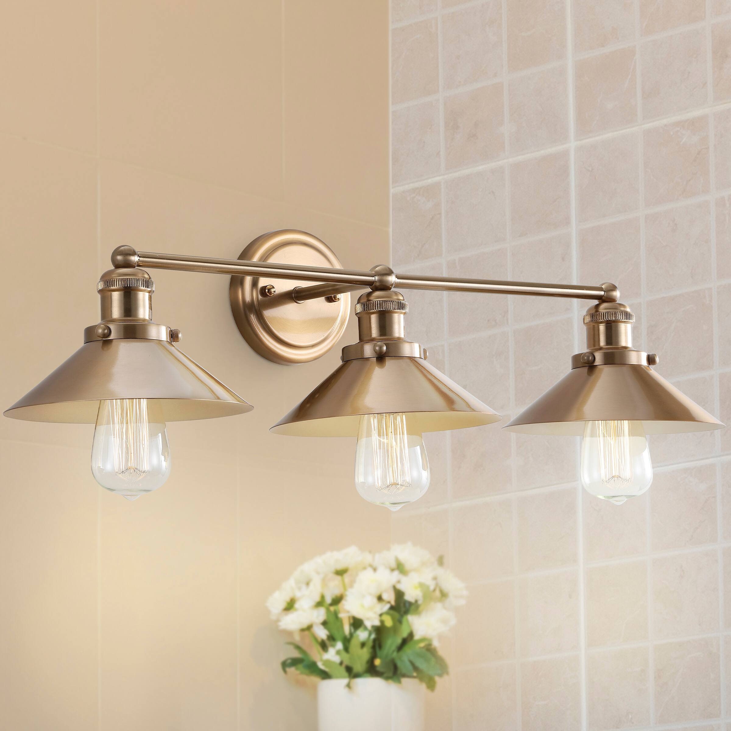 Alt View 1. Jonathan Y - July 26.5" 3-Light Industrial Farmhouse Metal Vanity Light, Brass Gold - Brass Gold.