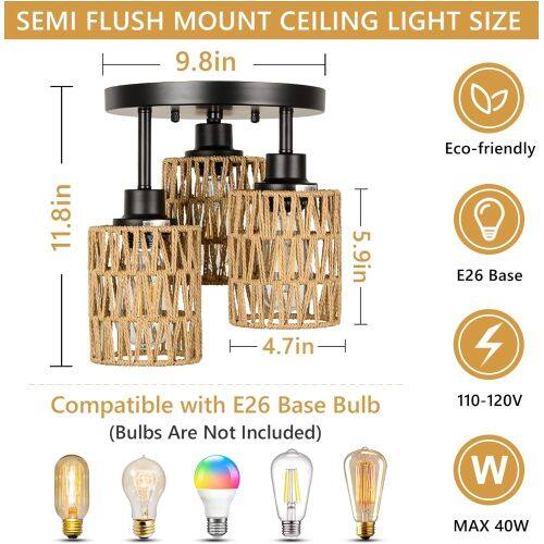 SEMI FLUSH MOUNT CEILING LIGHT SIZE 9.8in x 11.8in x 5.9in Eco-friendly E26 Base 4.7in Compatible with E26 Base Bulb (Bulbs Are Not Included) 110-120V W MAX 40W