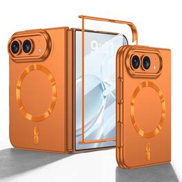 Dteck - for Apple iPhone Duo Slim Magnetic Case with Front Screen Protector Shockproof Rugged Hard PC Wireless Charging Cover - Orange