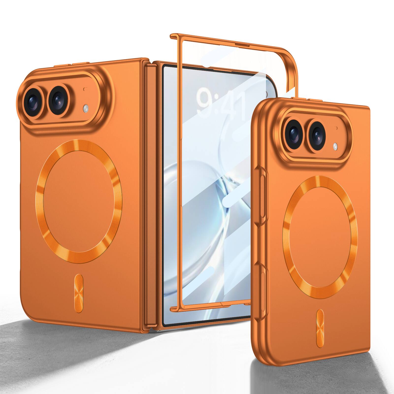 Front. Dteck - for Apple iPhone Duo Slim Magnetic Case with Front Screen Protector Shockproof Rugged Hard PC Wireless Charging Cover - Orange.