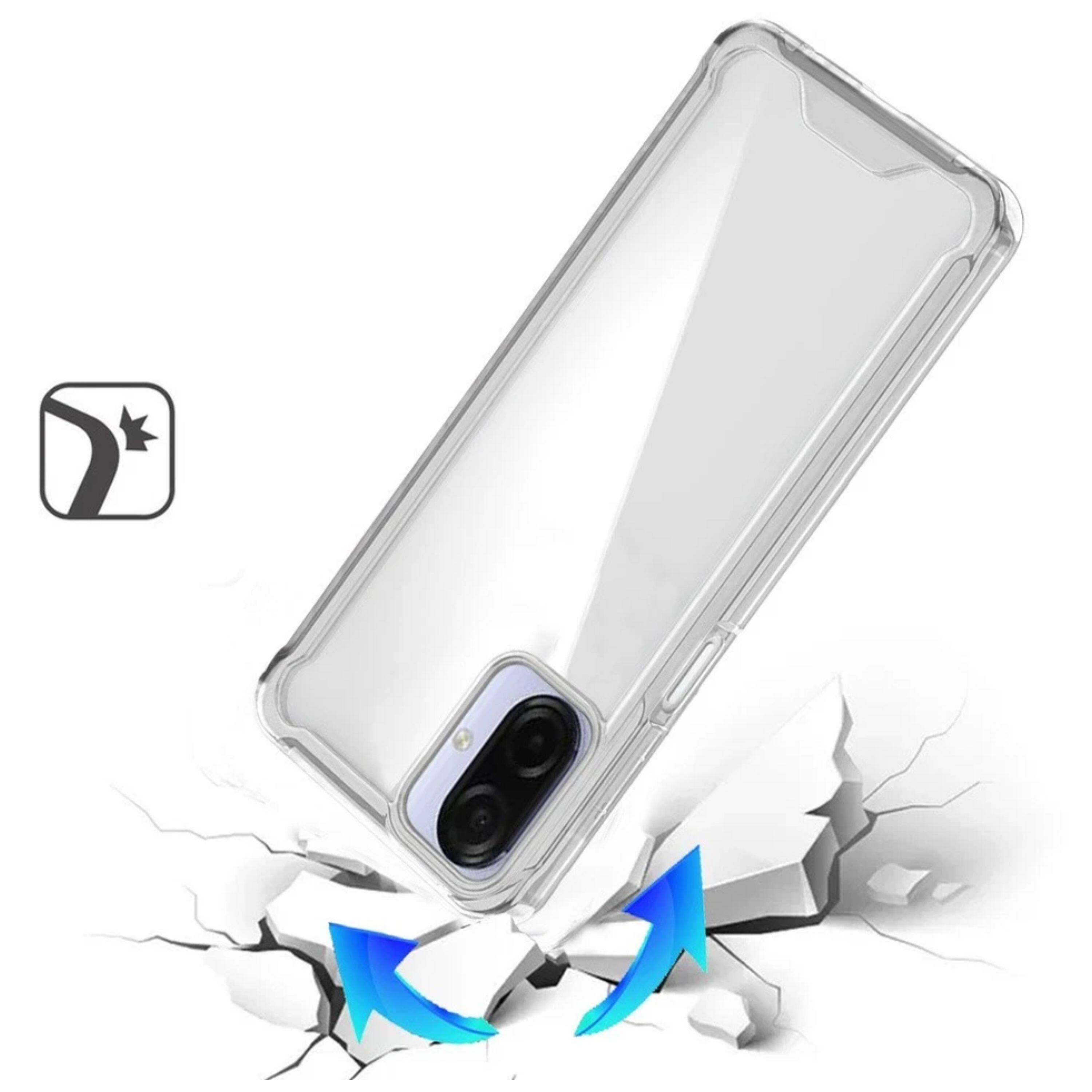 Angle. Kitcheniva - Shockproof Transparent Hybrid Phone Case With Tempered Glass For Samsung Galaxy A07 - Clear.