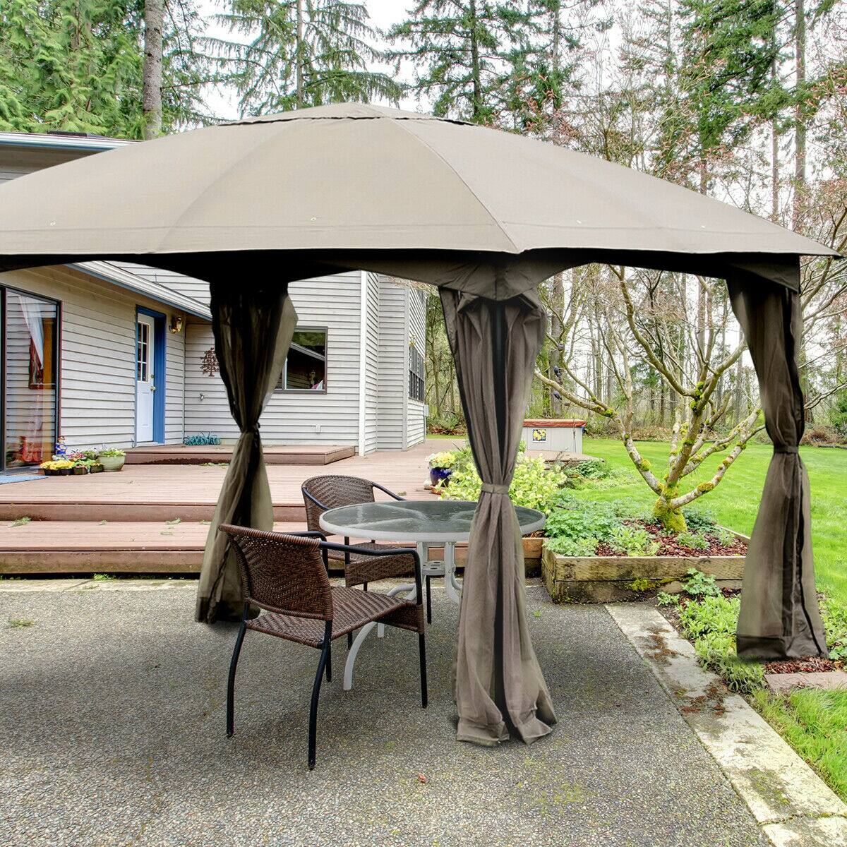 Alt View 3. Gymax - Gymax 11.5FT Patio Gazebo Canopy Tent Wedding Party Shelter Awning Mosquito Netting - Beige.
