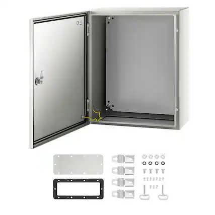 Front. VEVOR - NEMA Steel Case, 20 x 16 x 8 in, NEMA 4X Metal Electric Enclosure, IP66 Water & Dust Resistant - Gray White.