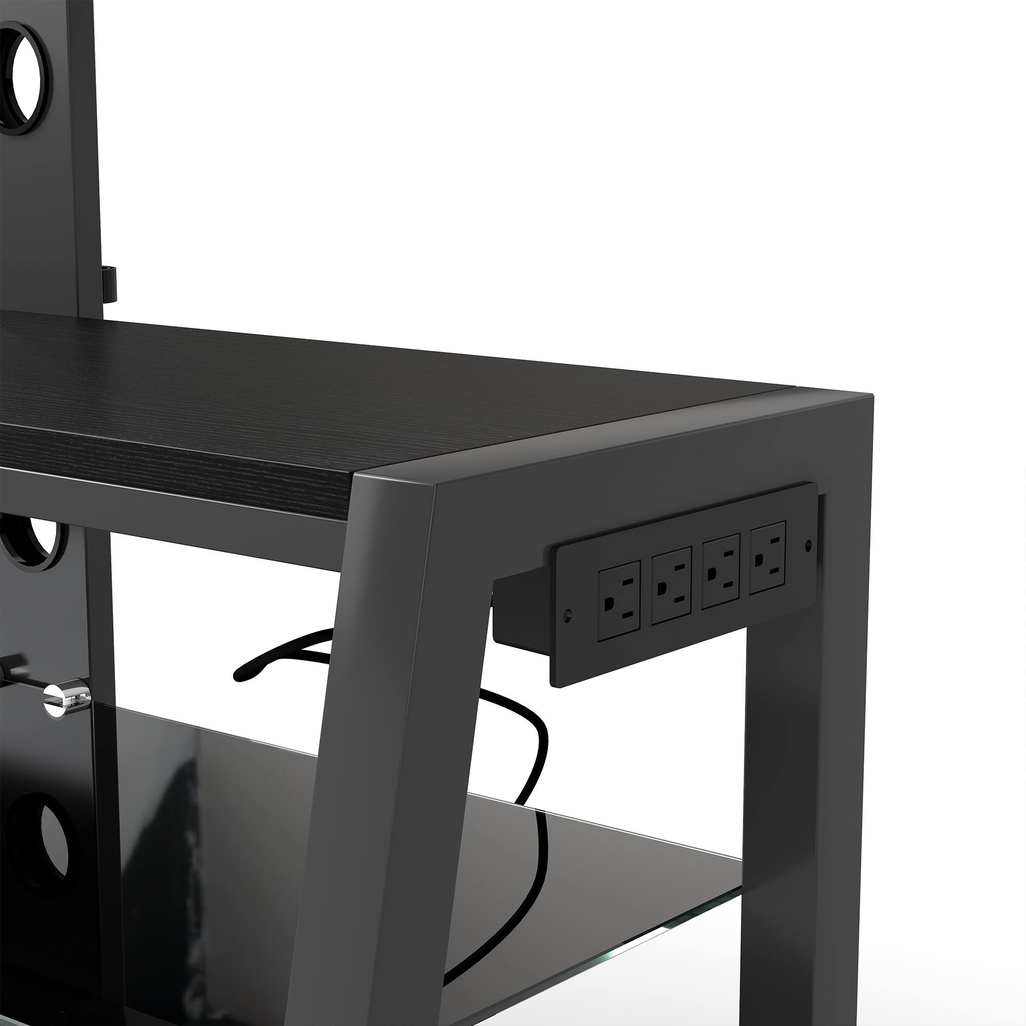 Alt View 7. Ihomeadore - Wooden Rustic Black TV Stand Adjustable Height Universal Swivel Entertainment Center With Black Tempered Glass - Black.