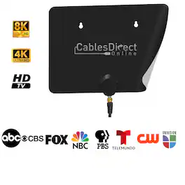 Cables Direct Online - Indoor Digital HDTV Antenna 4K/8K/1080p Support Superior Reception Range Multi Directional Reversible 15ft Cable - Black/White