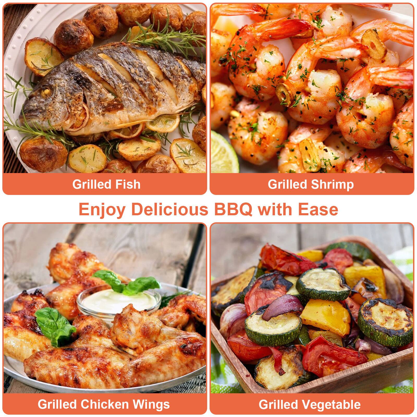 Grilled Fish, Grilled Shrimp, Grilled Chicken Wings, Grilled Vegetable, Enjoy Delicious BBQ with Ease