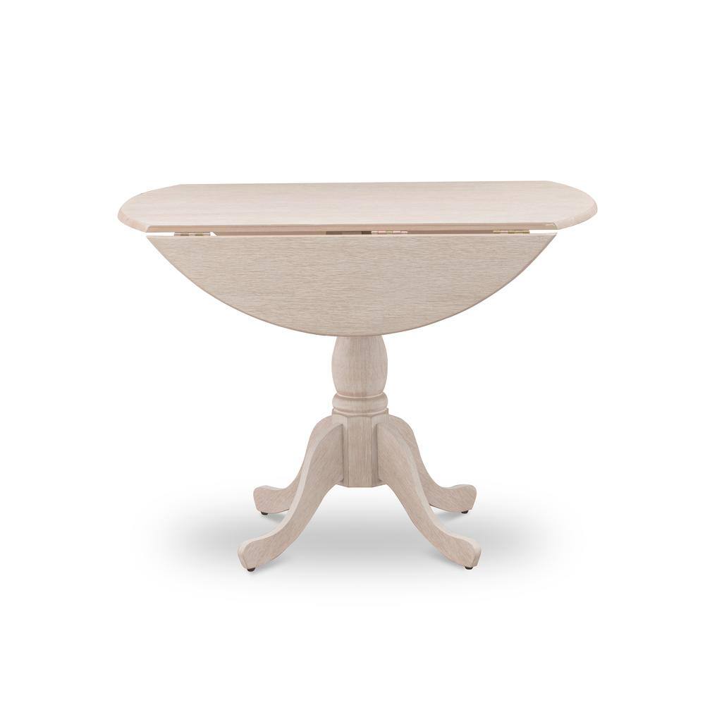 Alt View 3. East West Furniture - Round small table Linen White Color Drops Leave Table Top Surface and Asian Wood small dining table Pedestal Legs - Yellow.