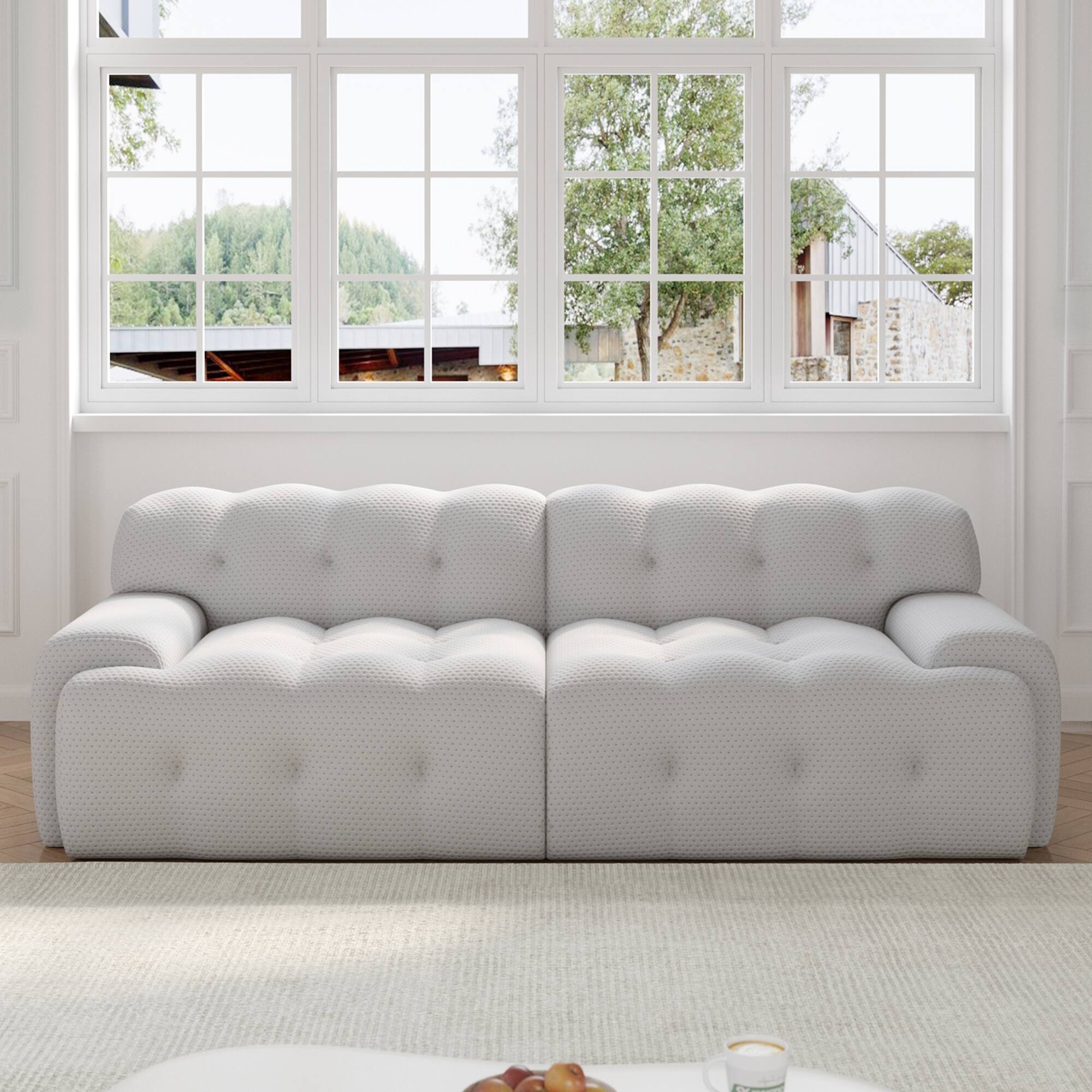 Alt View 4. Yardgrace - 102.4in Modular Sectional Couch, 2 Seats Breathable Floor Sofa, Modern Couch, Green - Grey.