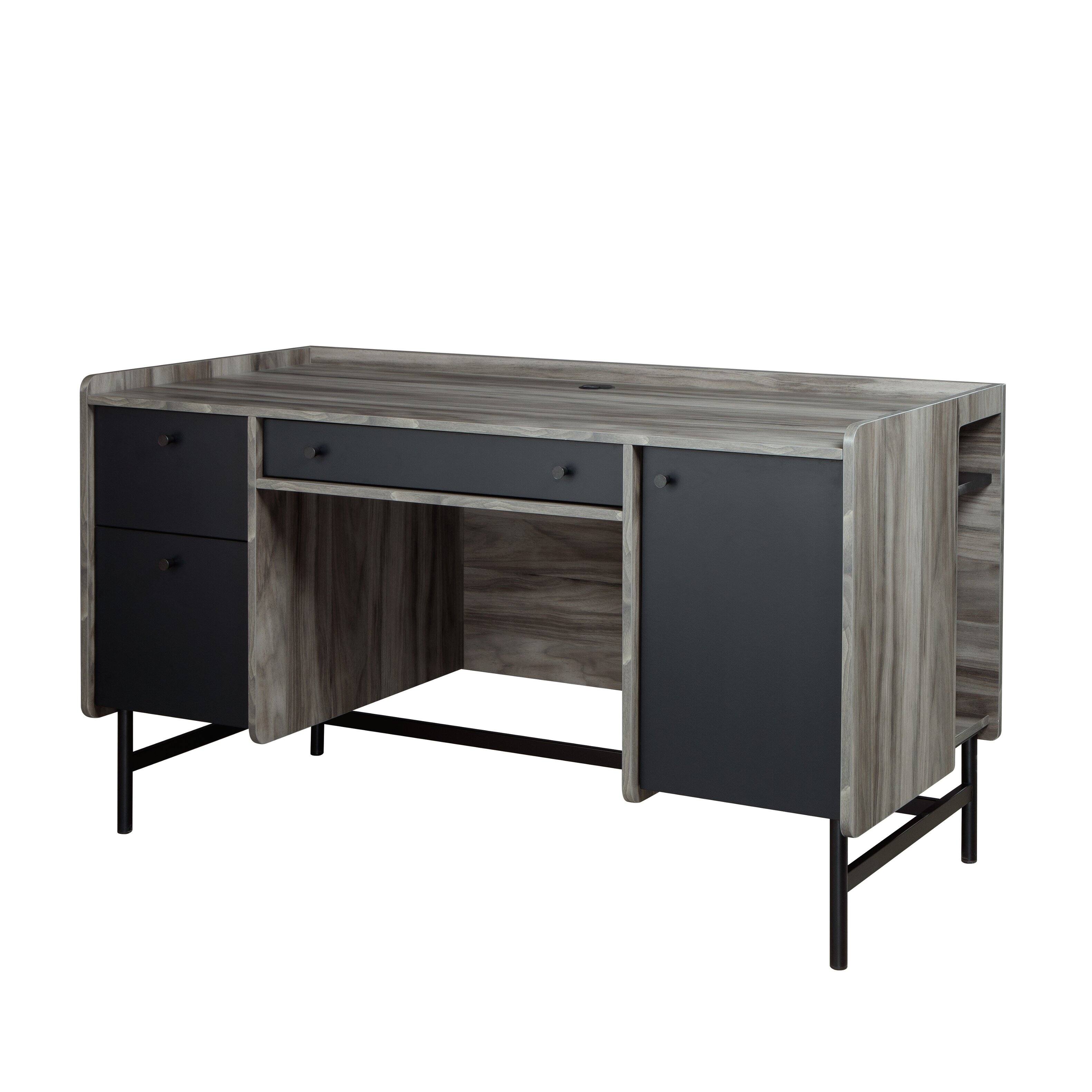 Front. Spaco - Compact Multifunctional Desk, Spacious Surface, Adjustable Shelves, Metal Base - Gray.