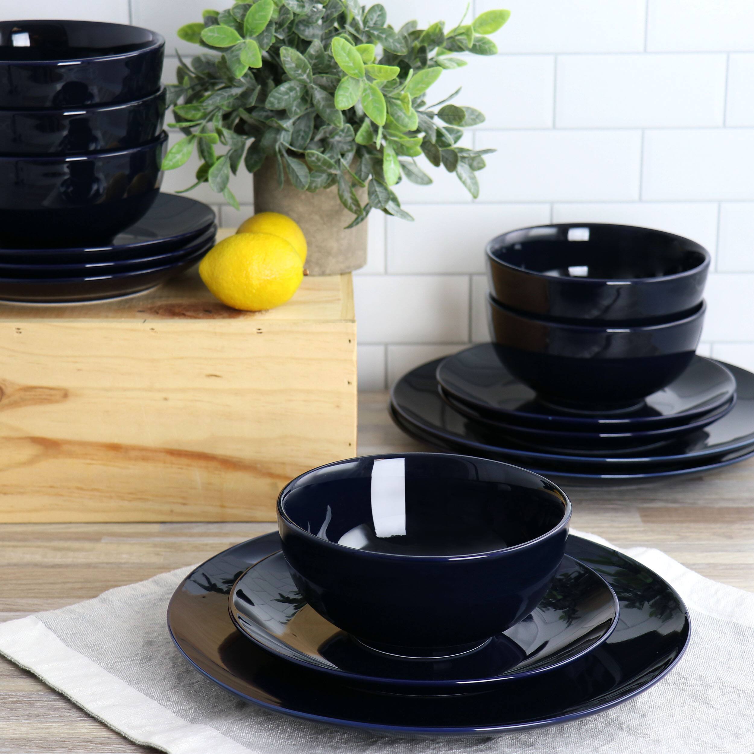 Alt View 7. Elama - Elama Luna 18 Piece Porcelain Dinnerware Set in Dark Blue - Dark Blue.