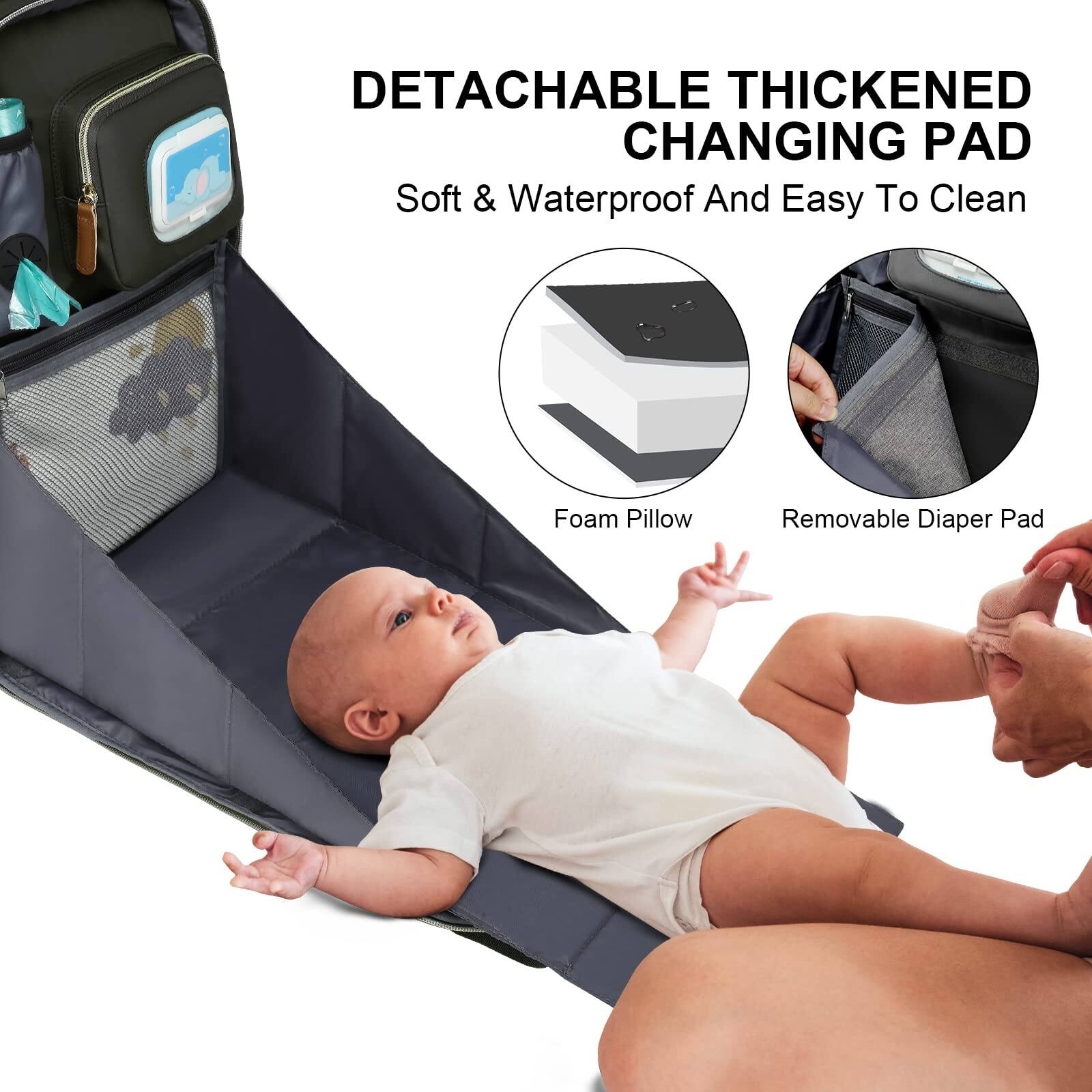 Left. Live At Space - Diaper Bag Backpack with Changing Station  Organizer for Moms Dads Large Bags - Grey.