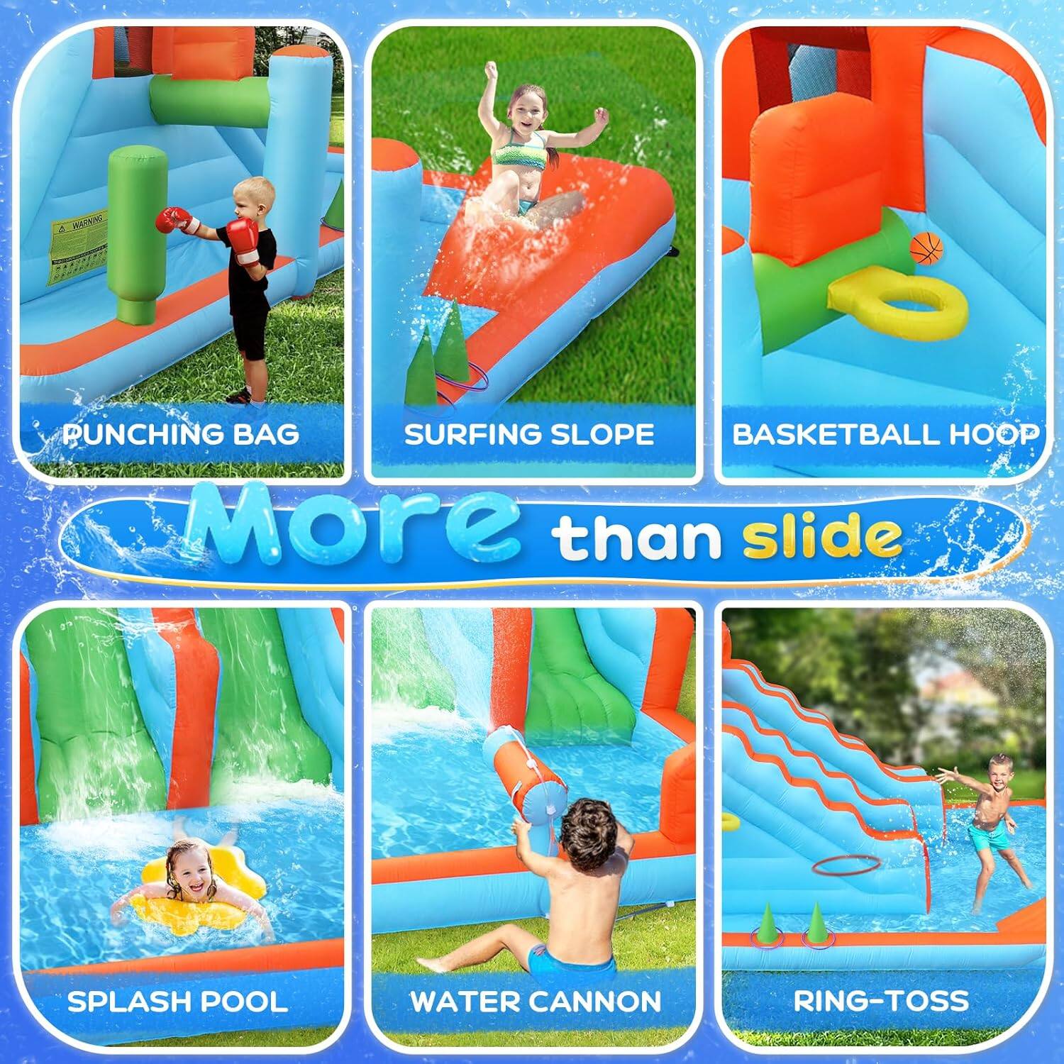 HAINNU PUNCHING BAG SURFING SLOPE BASKETBALL HOOP More than slide SPLASH POOL WATER CANNON RING-TOSS