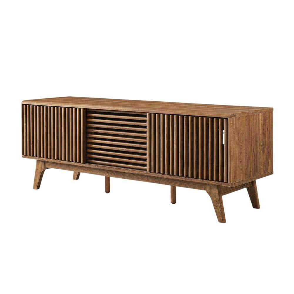 FurniFact - wood TV stand with sleek design and versatile storage solution - Brown
