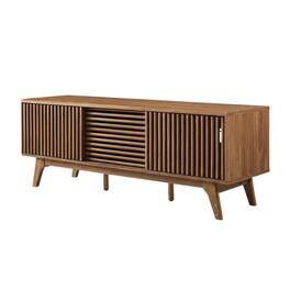 FurniFact - wood TV stand with sleek design and versatile storage solution - Brown