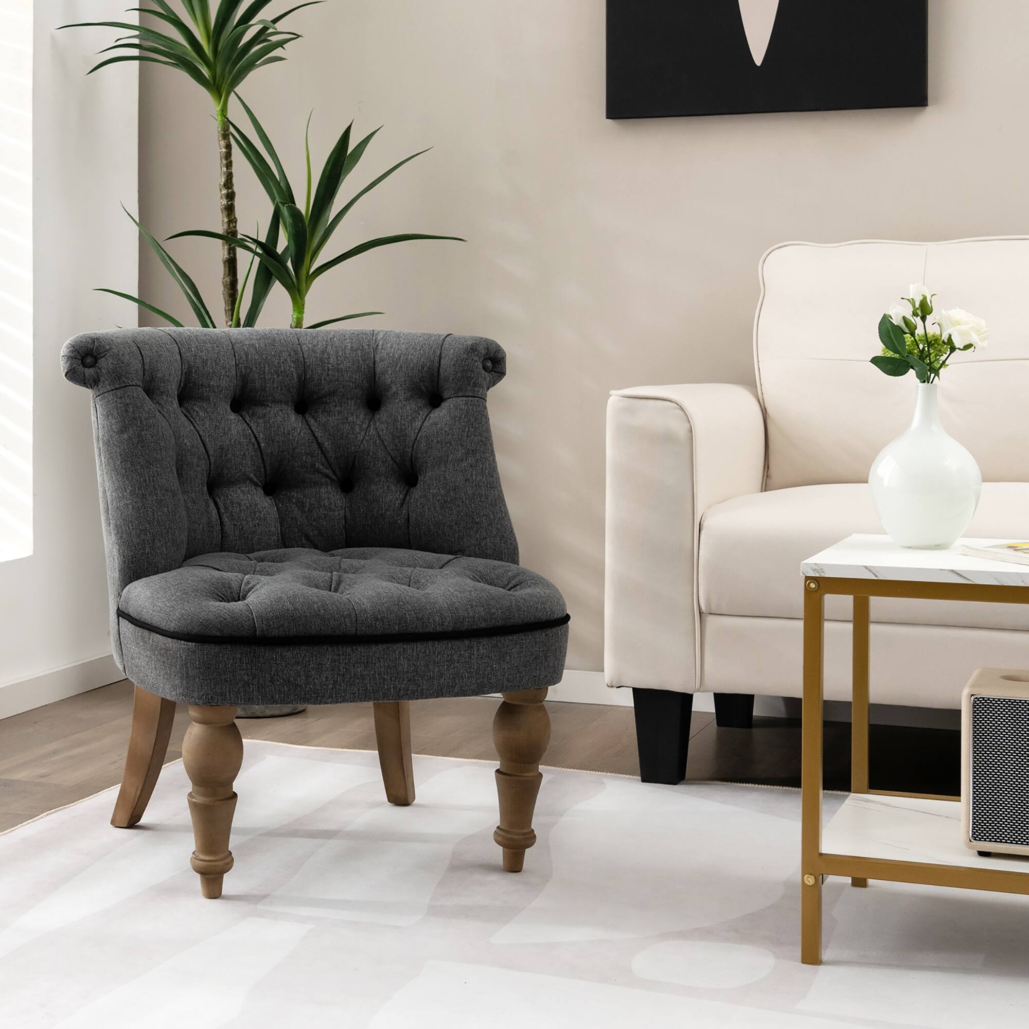 Alt View 2. Costway - Costway Set of 2 Upholstered Slipper Chairs Armless Accent Chairs w/ Beech Wood Legs - Grey.