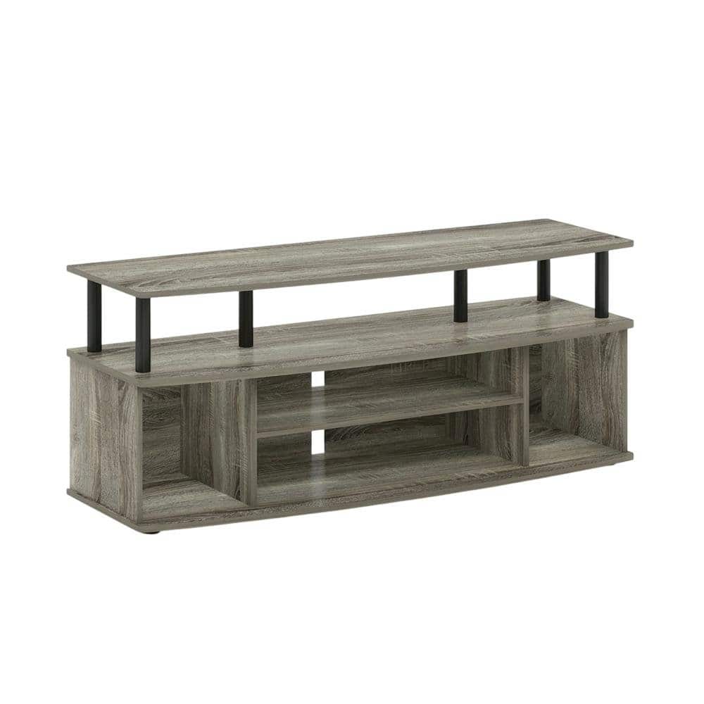 FurniFact - Stylish French Oak and Black Large Entertainment Center for up to 55-inch TV - French Oak Grey/Black