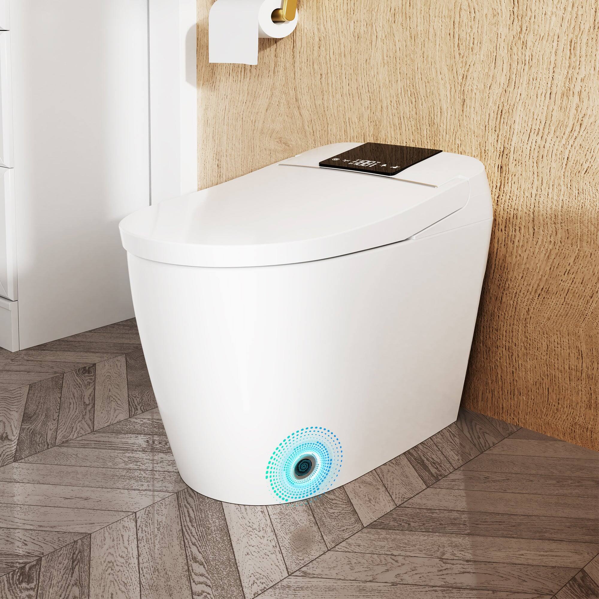 Alt View 3. Boyel Living - Smart Toilet Ceramic Body UV Sterilization Heated Seat Multi Wash Auto Flush with Remote - White.
