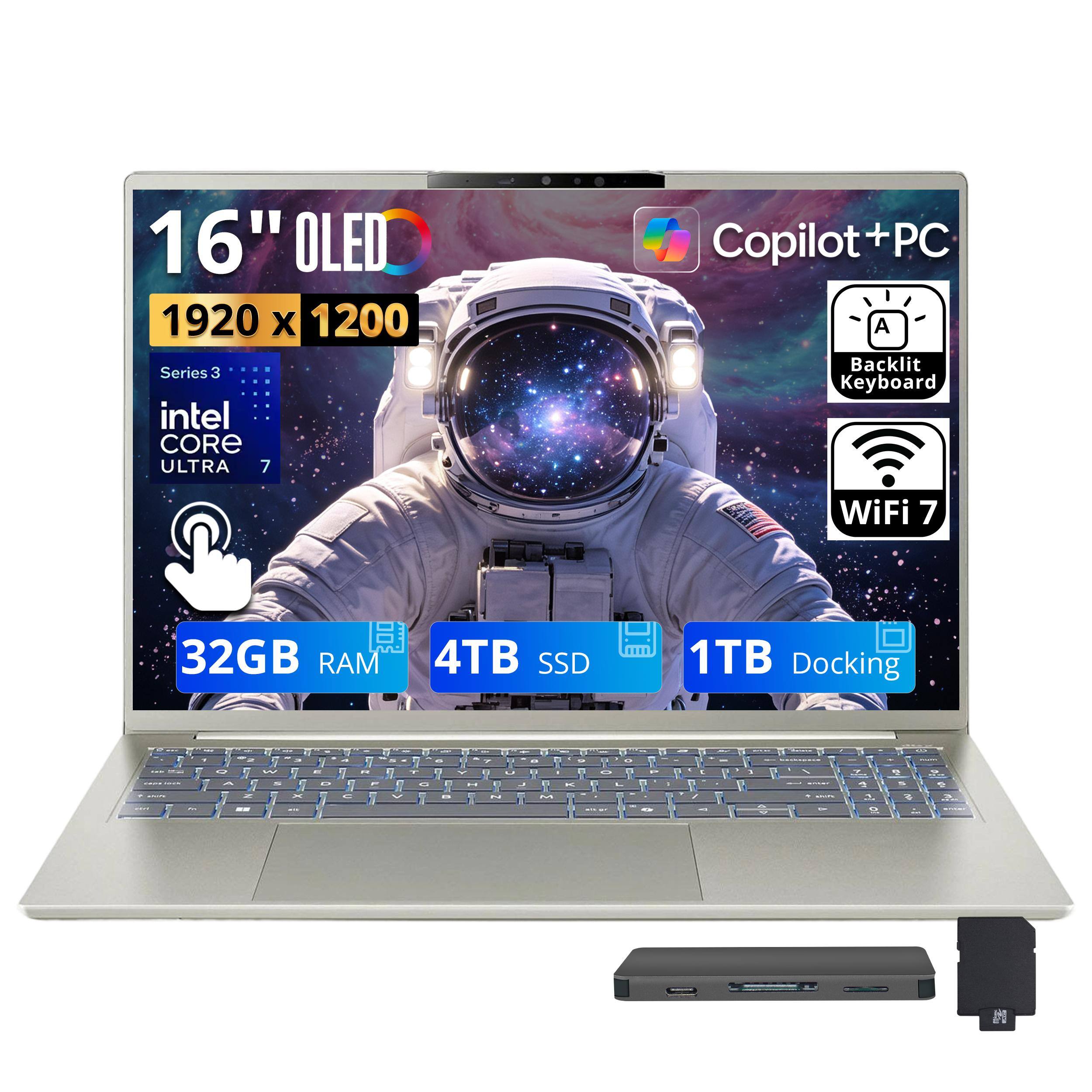16" OLED 1920 x 1200 Series 3 intel CORE ULTRA 7 Copilot+PC + PC A Backlit Keyboard WiFi 7 32GB RAM 4TB SSD 1TB Docking