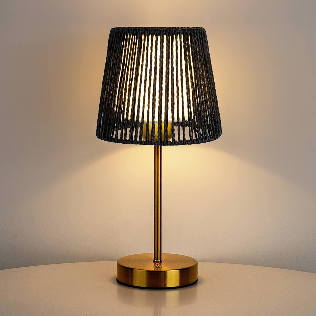 Left. ONEWISH - 2-Pack Cordless Table Lamps with Double Shades – Portable, Touch-Control, Holiday Gift & Home Accent - Gold.