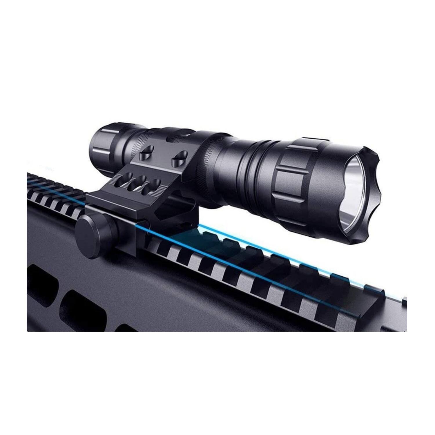 Angle. Focus Electronics - Tactical Rechargeable Flashlight with Picatinny Rail Mount.