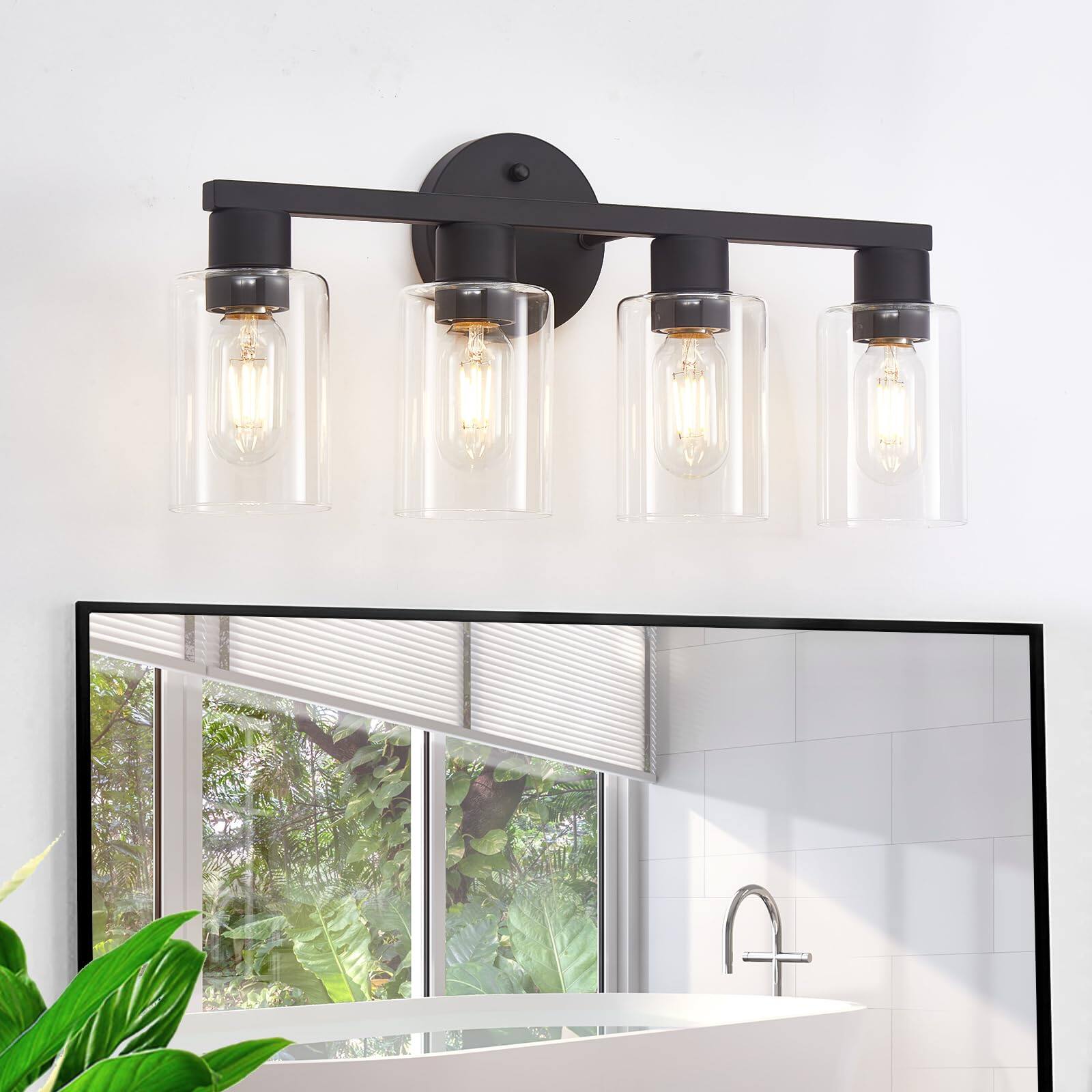 Earthley Blooms - Bathroom Light Fixtures 6-light Lighting Over Mirror With Clear Glass Shade Matte Vanity Lights Fixture F - Matte Black-8 Light