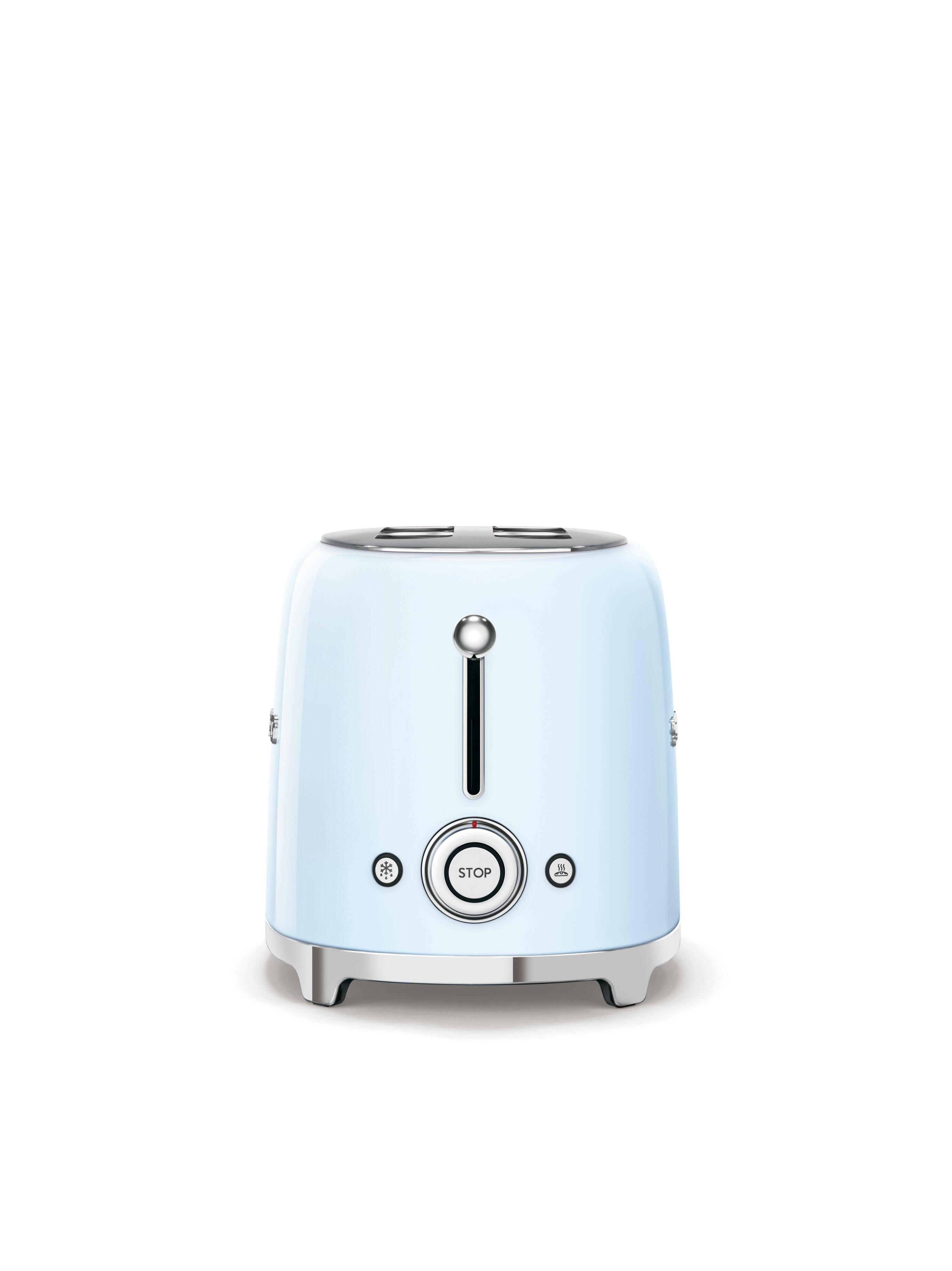Angle. SMEG - SMEG TSF01 2-Slice Wide-Slot Toaster - Pastel Blue.