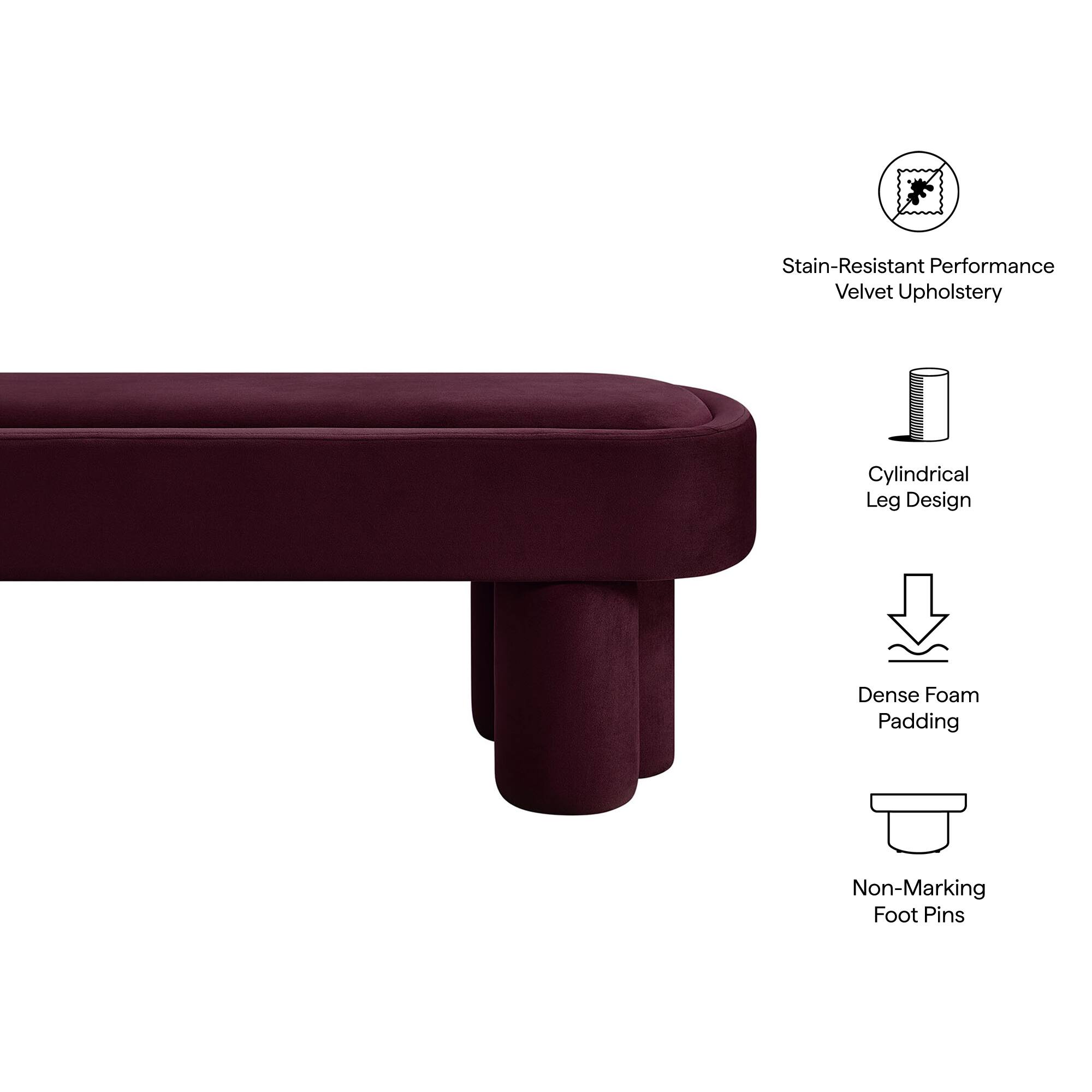 Stain-Resistant Performance Velvet Upholstery  
Cylindrical Leg Design  
Dense Foam Padding  
Non-Marking Foot Pins