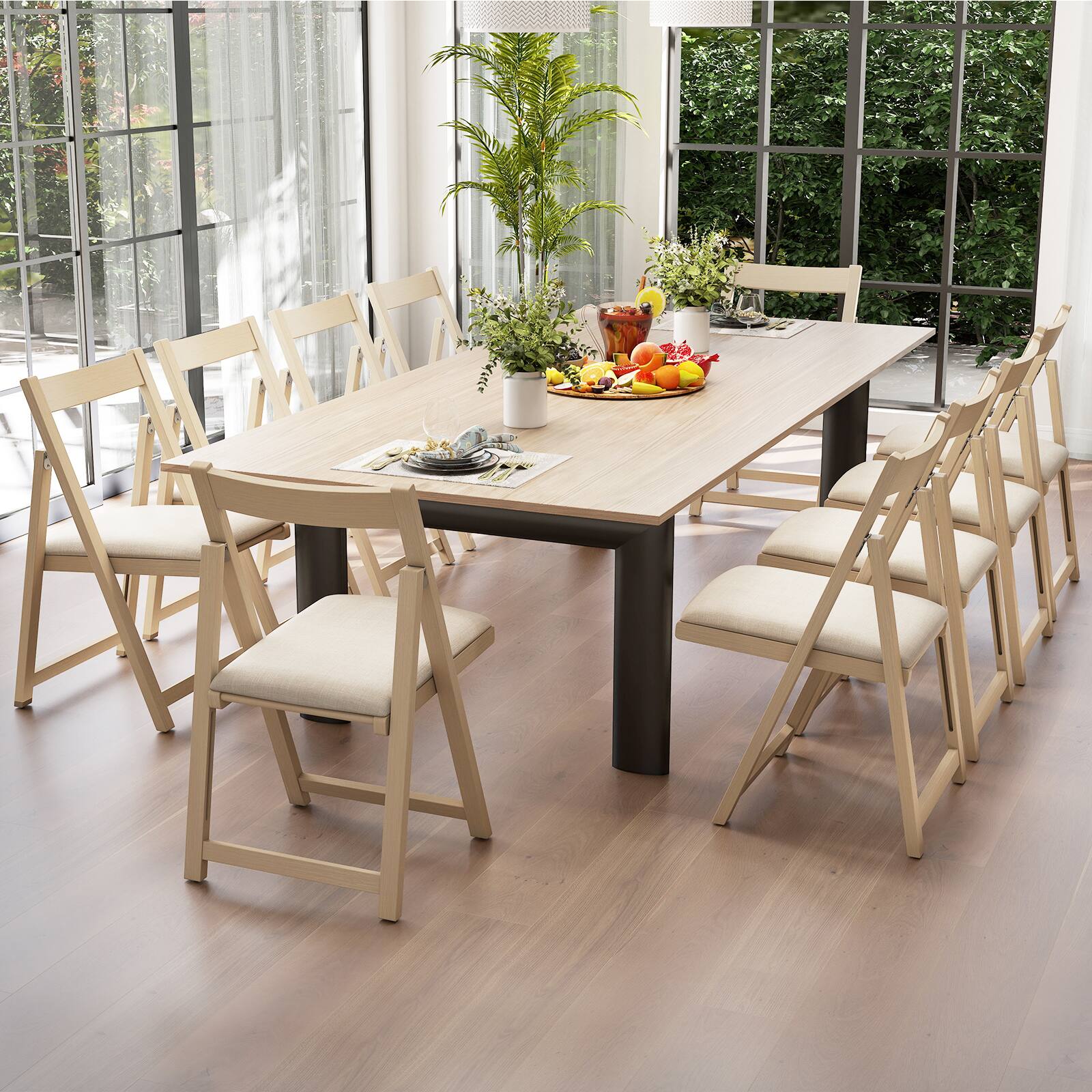 Alt View 4. Costway - Costway Folding Dining Chair Set of 4 Rubber Wood Frame for Dining Room - Beige.