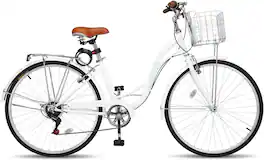 Winado - 26" Cruiser Bike Commuter Bike 7 Speed Women's Bicycle Beach Cruiser with Ergonomic Upright Design, Adjustable Saddle - White