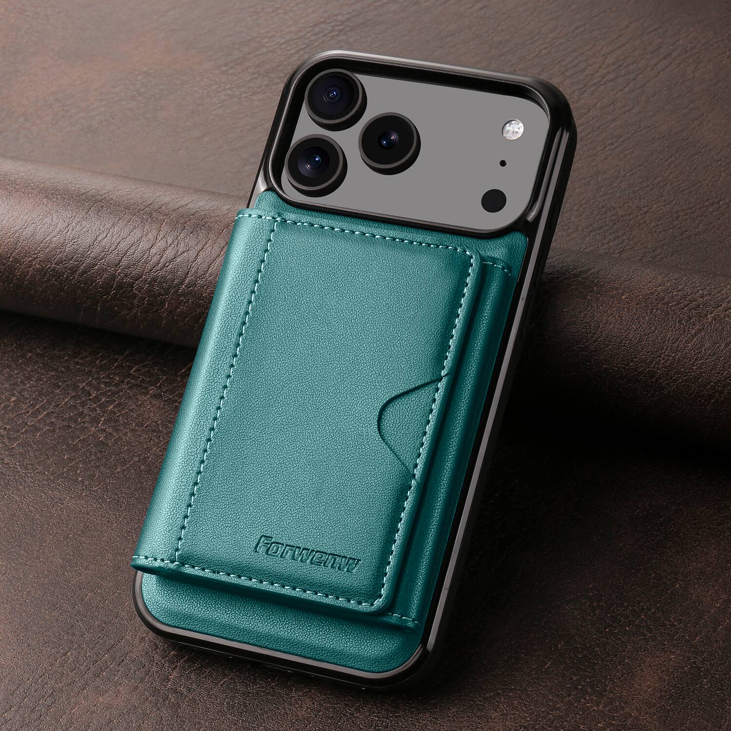 Left. Dteck - 2-in-1 Magnetic Detachable Wallet Case for Apple iPhone 17 Pro Max, PU Leather Shockproof Cover with Kickstand - Green.