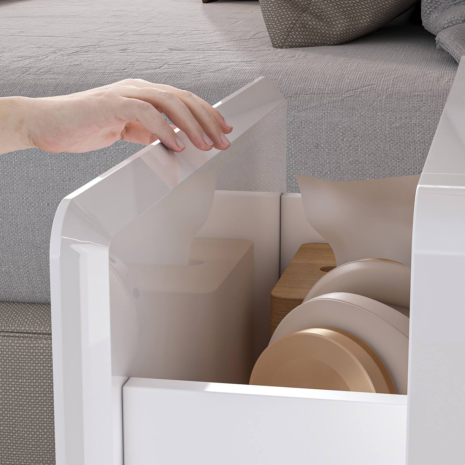 Alt View 5. FUFU & GAGA - Modern 2-Drawer Nightstand Bedside Table with Warm Light, Hidden Handle, Rounded Corners, Storage Cabinet for Bedroom - White.