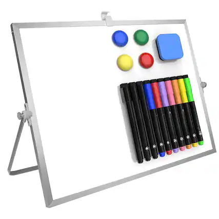Front. PARKER SLATER - Dry Erase White Board 16inx12in Large Magnetic Desktop Whiteboard With Stand 10 Markers 4 1 Eraser Portable.