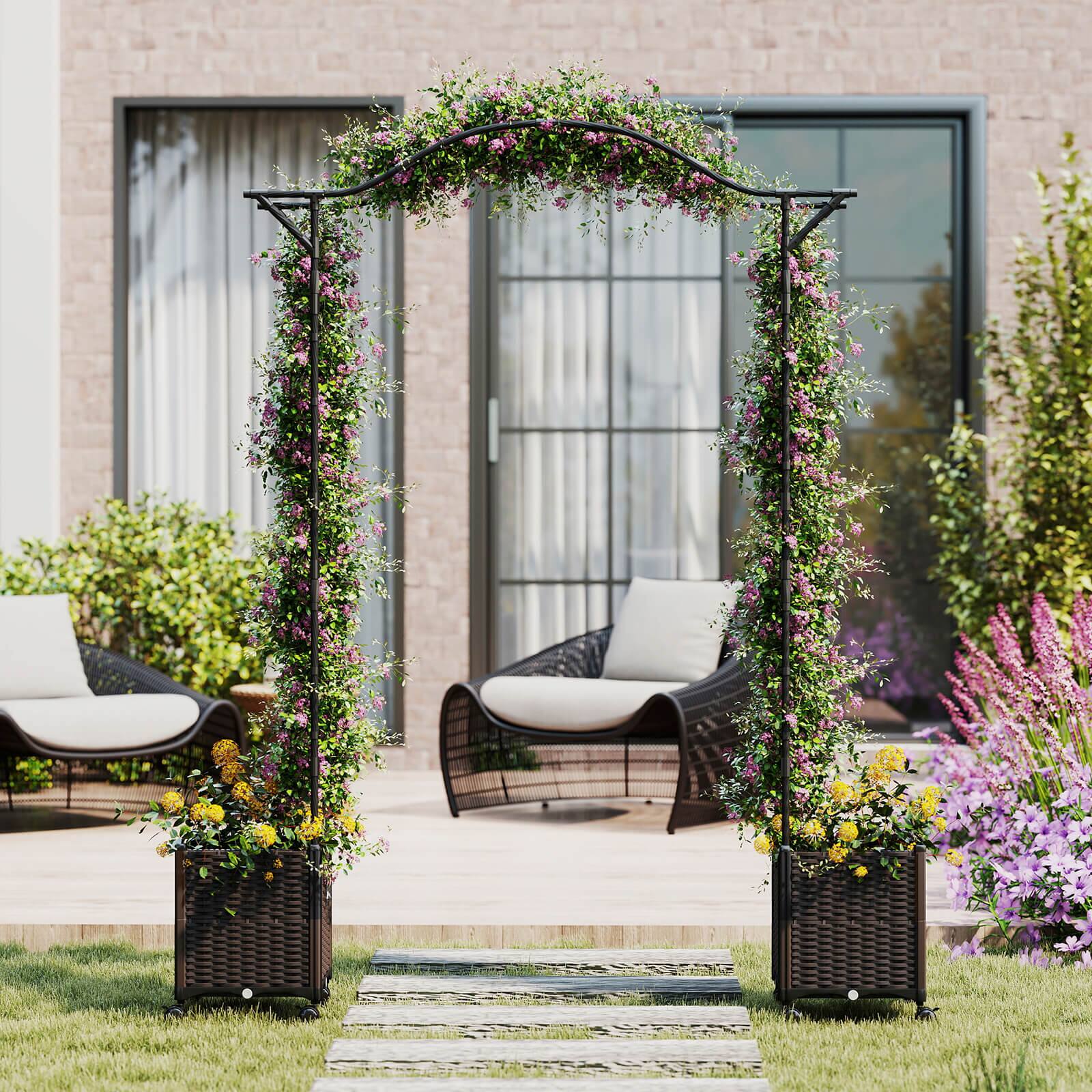 Alt View 3. Costway - Costway 82"L x 99"H Garden Arch Trellis with 2 Self-watering Planter Boxes for Party Yard - Black.