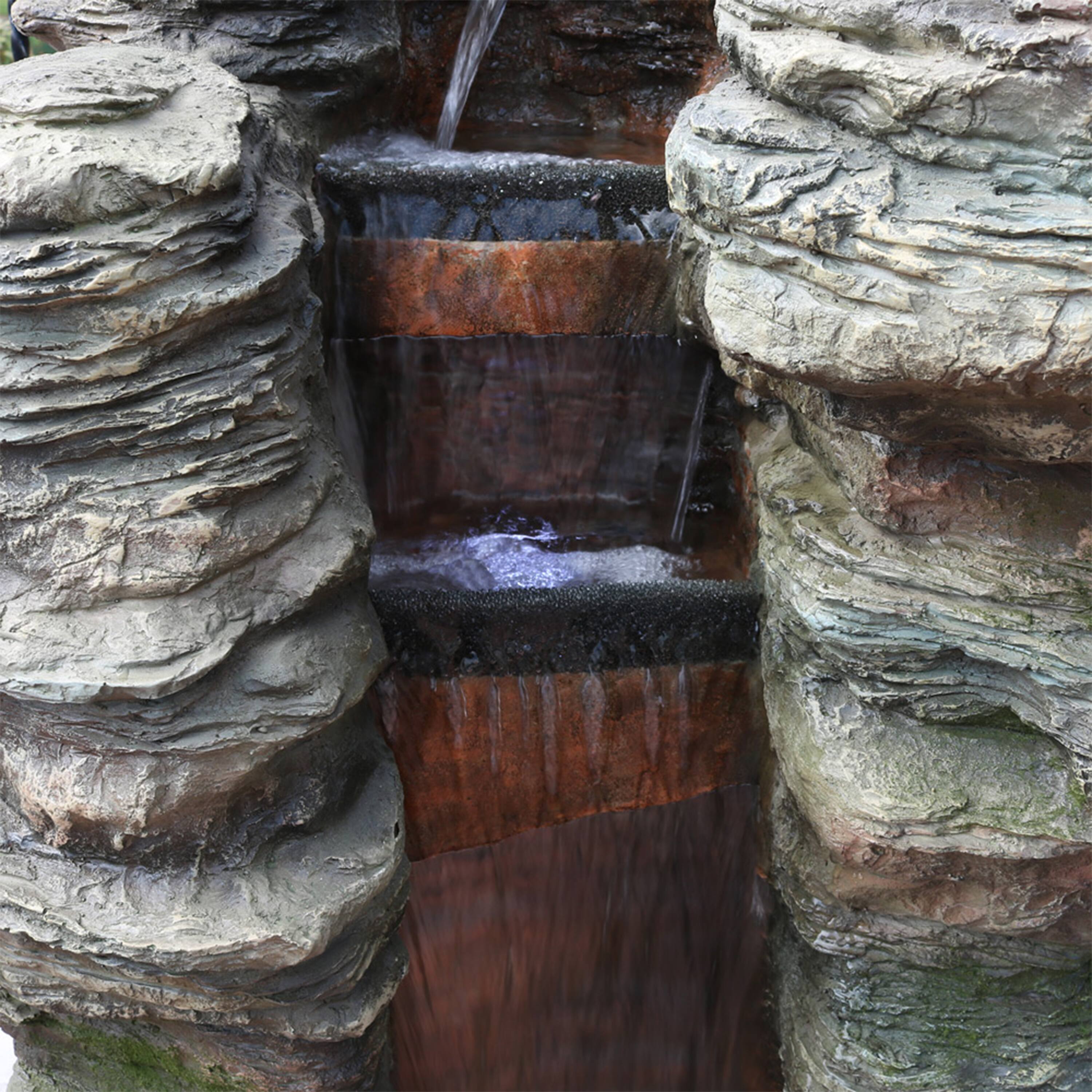 Alt View 10. Sunnydaze - Large Flat Rock Summit Waterfall Fountain with LED Lights - 61 in - Brown.
