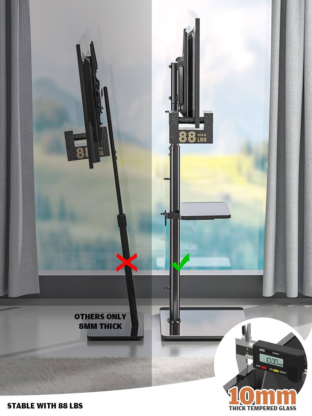 81 MAX 88 LBS X OTHERS ONLY 8MM THICK  
10.00 cm CF ON CRRE STABLE WITH 88 LBS 10mm THICK TEMPERED GLASS