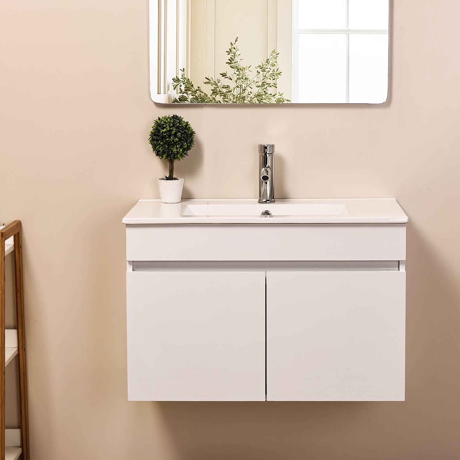 Front. Ainfox - Ainfox  30inch Modern Wall Mounted  Bathroom Vanity with Ceramic Basin and Faucet - white.